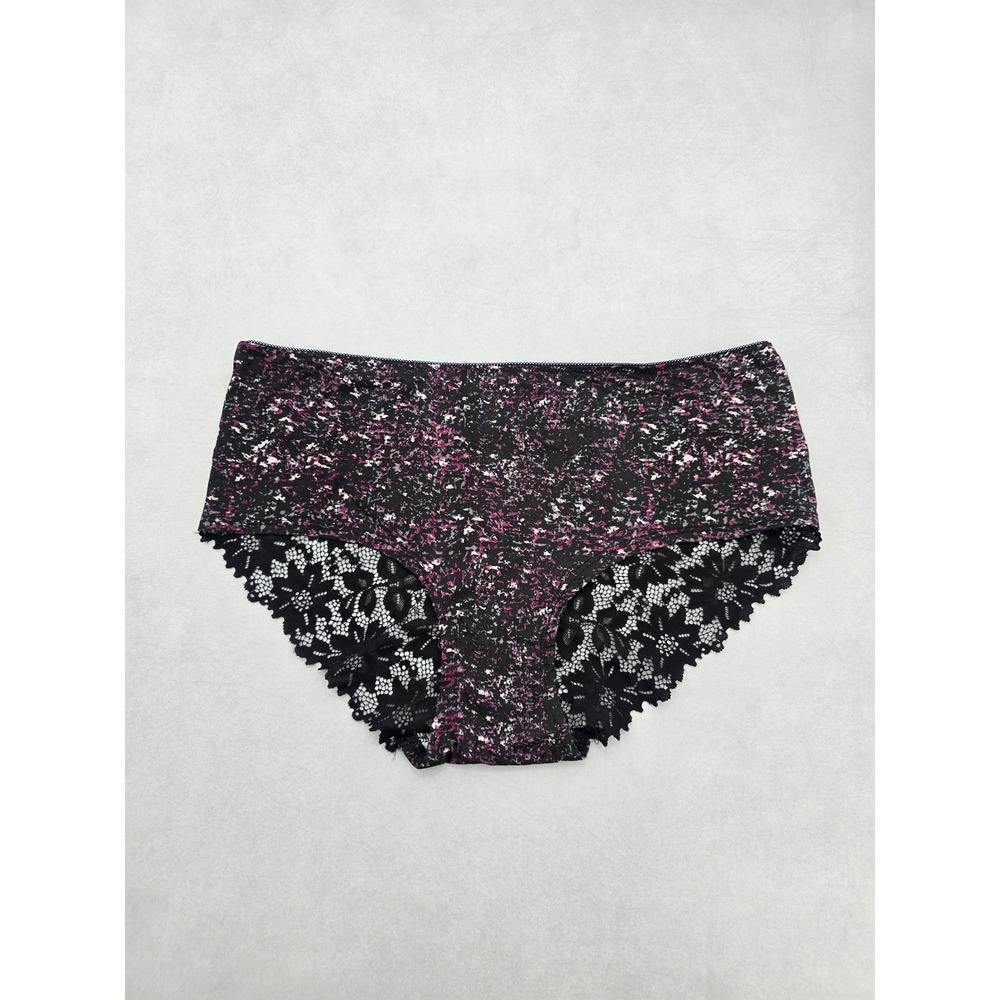 Purple Geometric Print Cute Floral Black Lace Panties Plus Size 2X